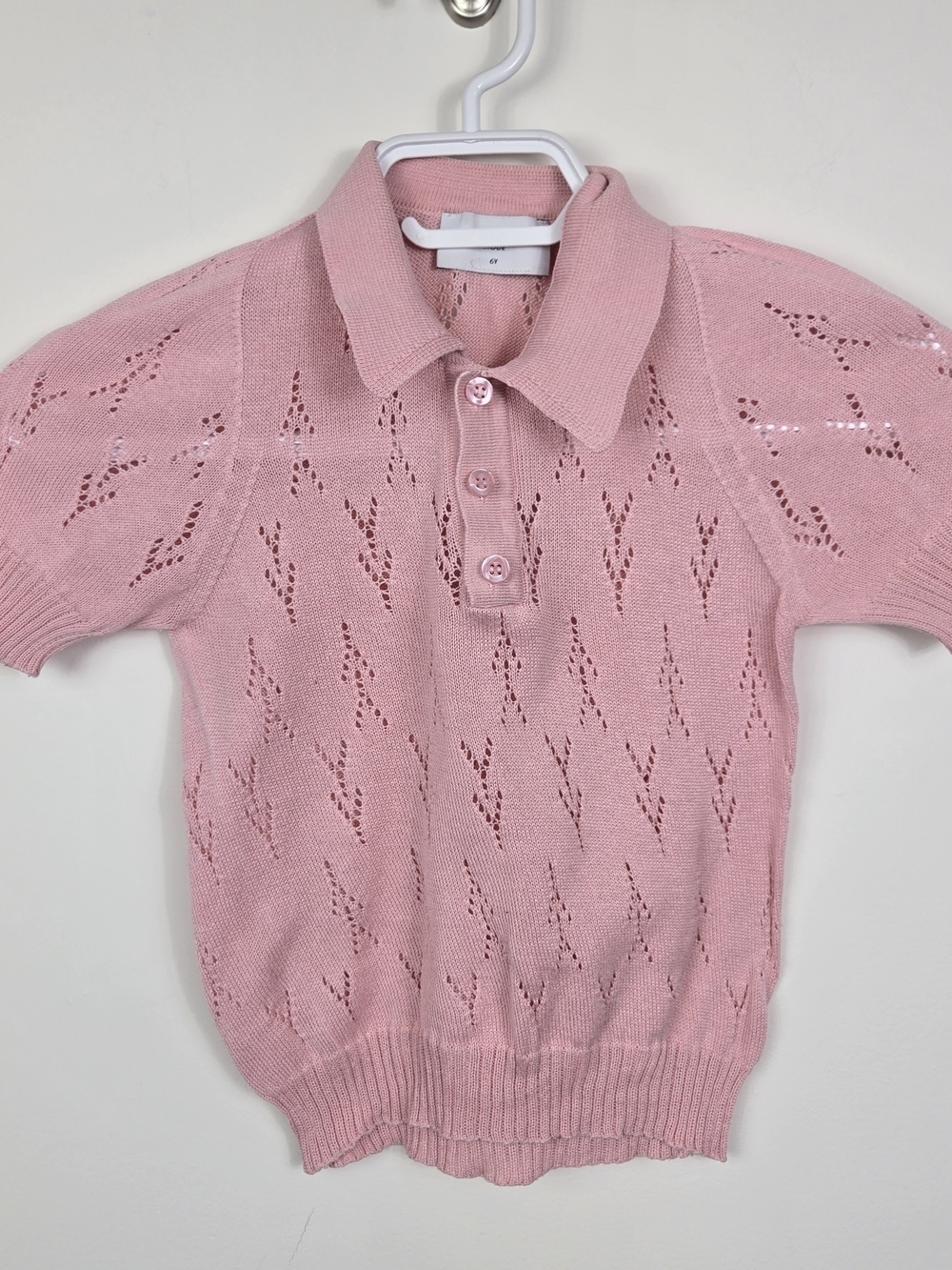 Padde Mode Kids Polo 6Y Pink Light Knit Collor Top With Buttons